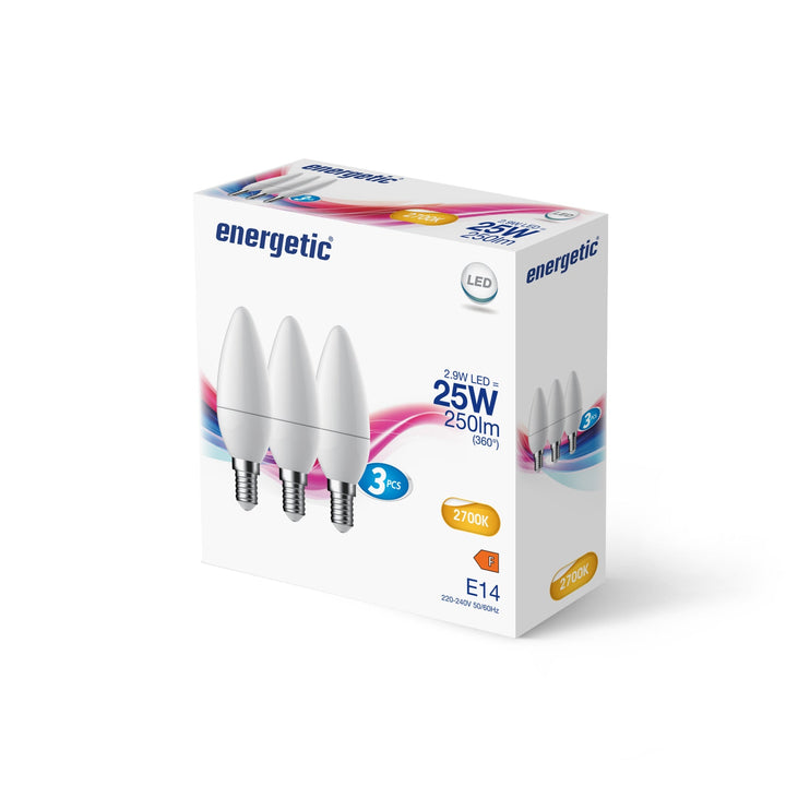 C35 | E14 | 250lm | Bianco Caldo 2700k (equivalente 25w) (3 Pezzi)