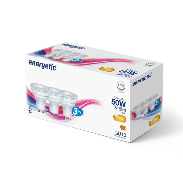 GU10 4.7w 345lm Bianco Caldo 2700k Lampadina LED - Confezione da 3 (equivalente a 50w)