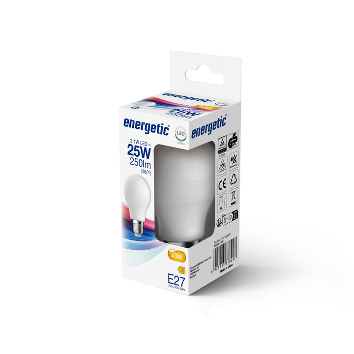 A60 | E27 | Vetro Opalino | 250lm | 2700k (25w eqv)