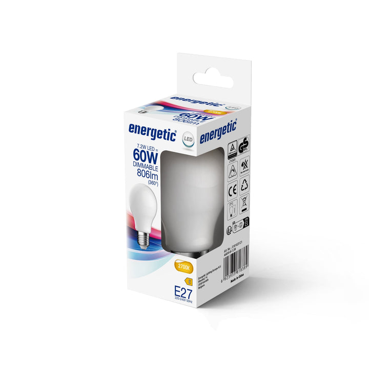 A60 | E27 | Vetro Opalino | 806lm | 2700k | Dimmable (equivalente a 60w)