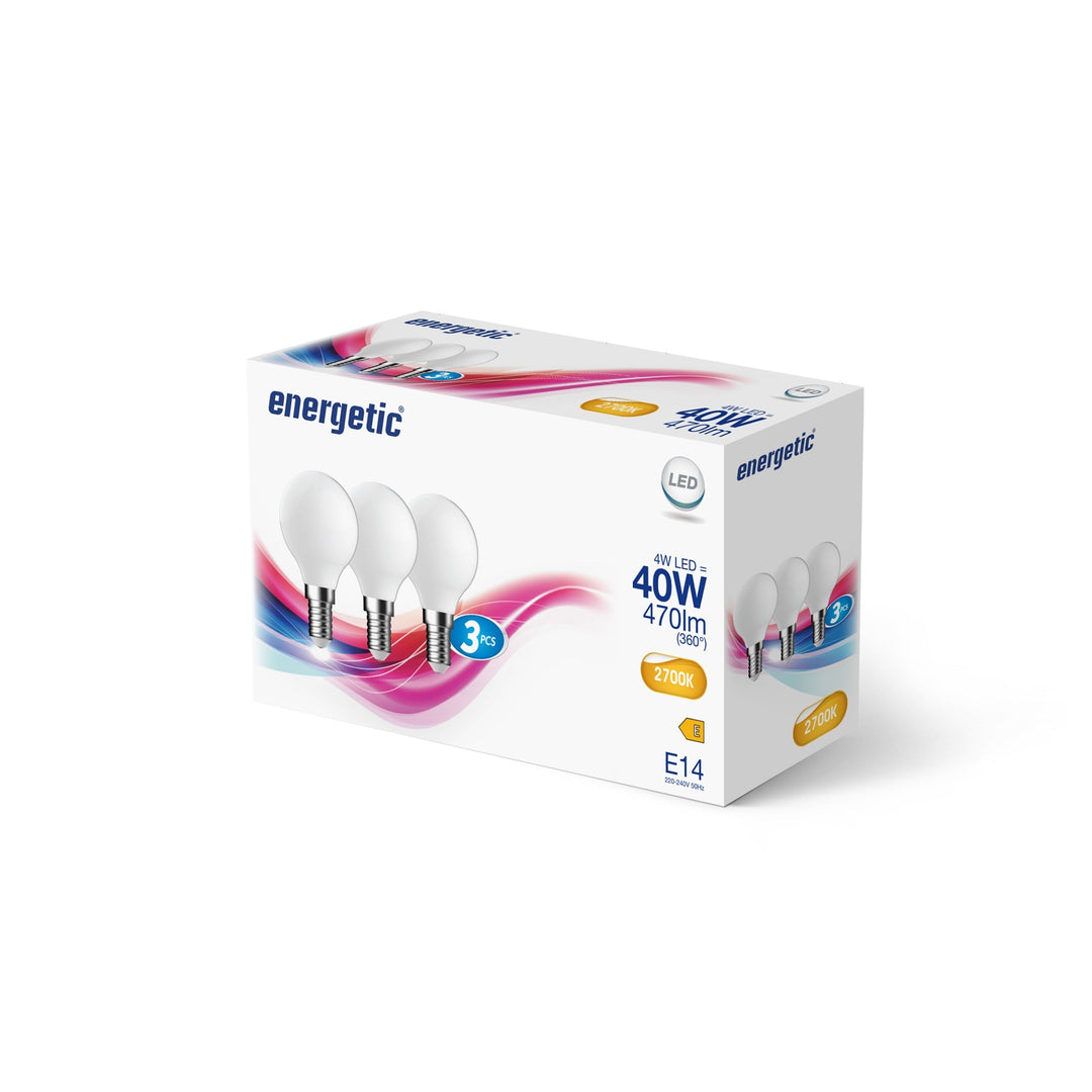 G45 | E14 | Vetro Opalino | 470lm | 2700k (equivalente a 40w) 3 Pezzi