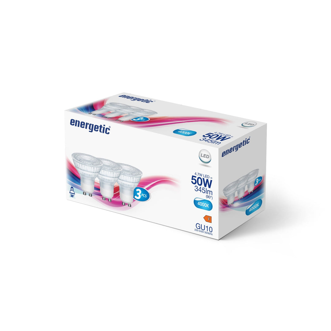 PAR16 | GU10 | 345lm | 4000k (equivalente a 50w) 3 Pacco