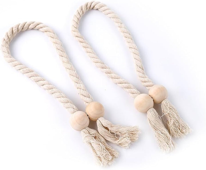 TerraPerle: Supporto per tende con perline in legno e frange – decorativo e durevole per tende in set da 2