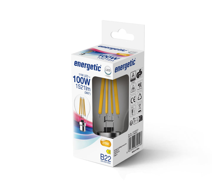 A60 | B22 | Vetro Trasparente | 1521lm | 2700k (equivalente 100w)