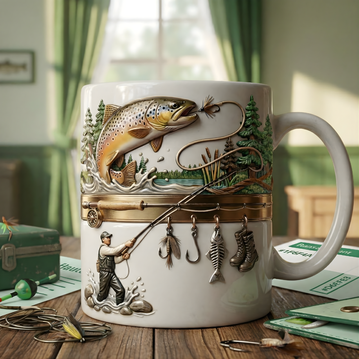 ReelBrew™ – Tazza da caffè in ceramica con scena di pesca