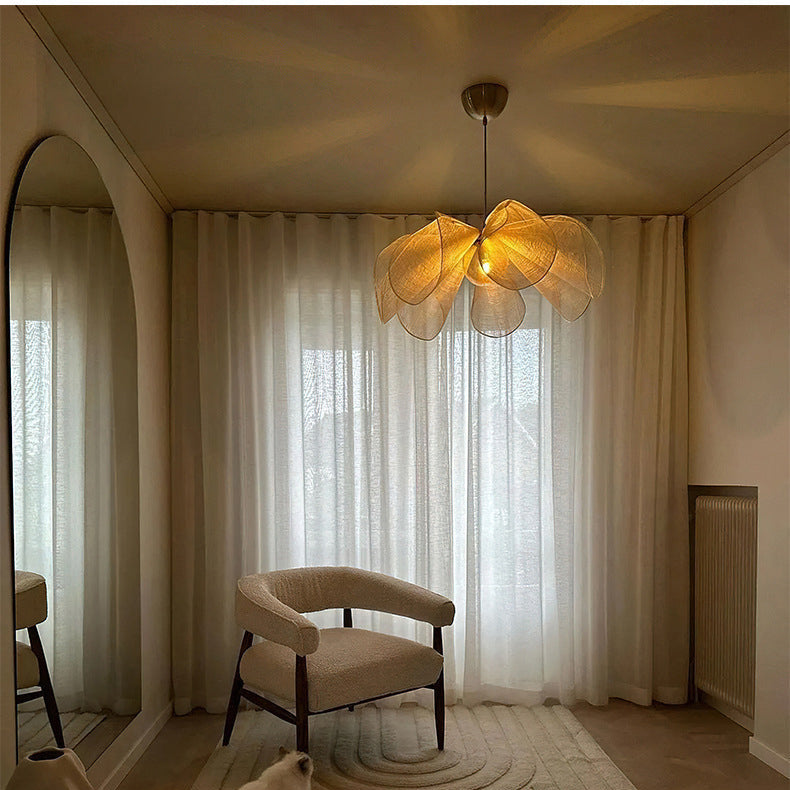 ZenBlossom: Lampada a sospensione in tessuto in stile Japandi floreale con attacco E27 – per sala da pranzo e area bar