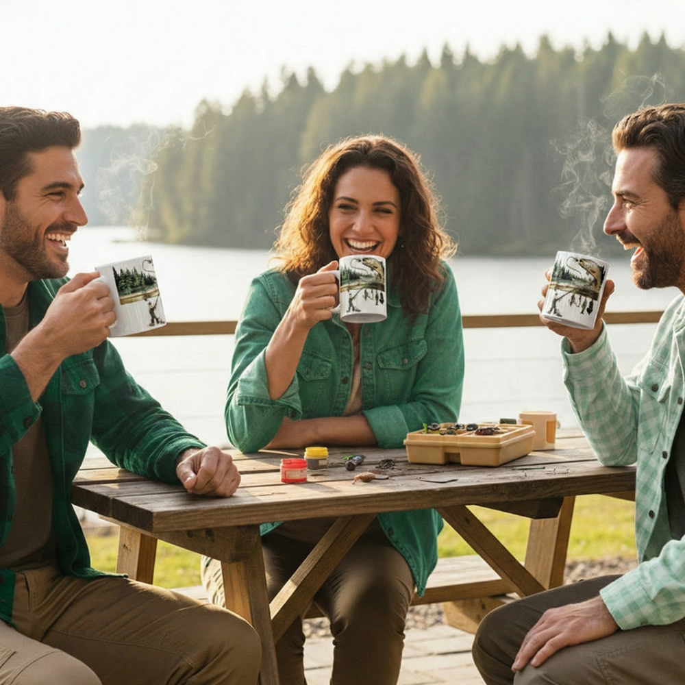 ReelBrew™ – Tazza da caffè in ceramica con scena di pesca
