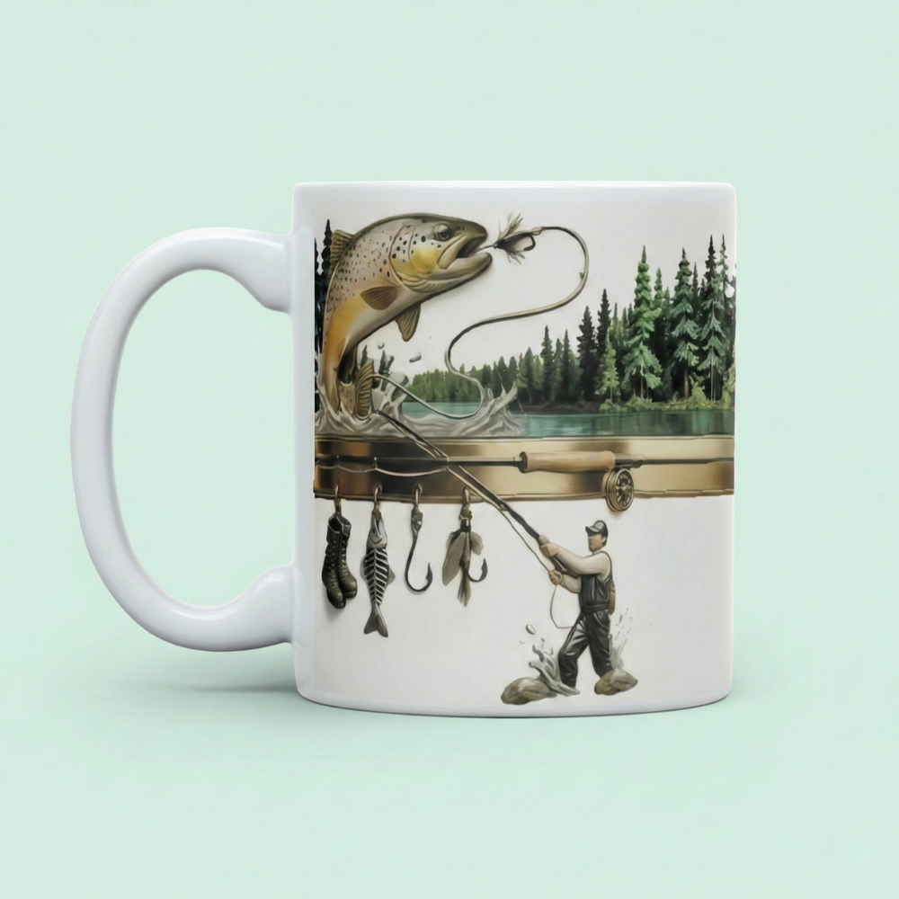 ReelBrew™ – Tazza da caffè in ceramica con scena di pesca