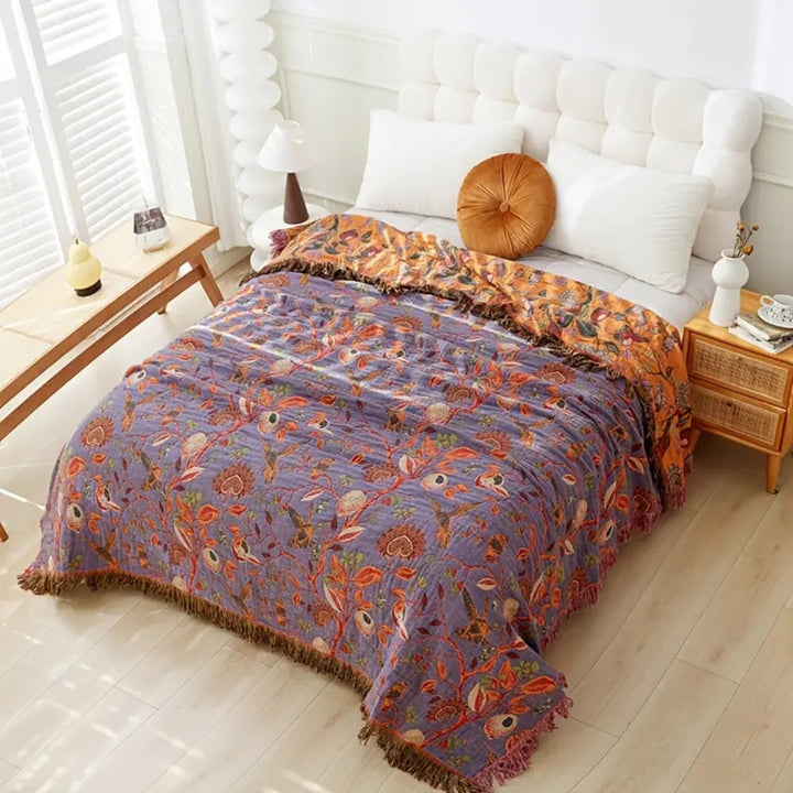 Coperta con Frange Botaniche Floreali