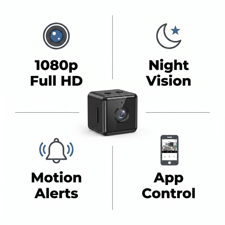 Telecamera di Sicurezza Wireless WiFi 1080P | Resistente alle Intemperie, Controllata da App e Ideale per Sorveglianza Interna ed Esterna | Piccola Telecamera a Circuito Chiuso