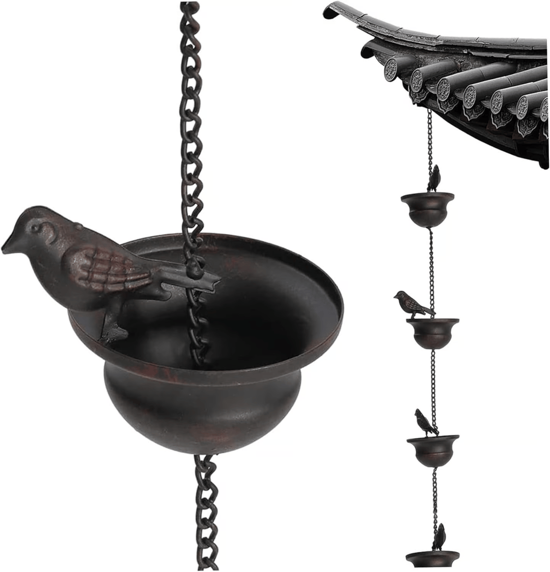RainHaven™ – Chaîne de pluie décorative pour oiseaux