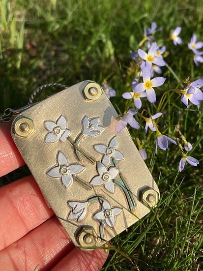 Micro-pressa per fiori | Fatto a mano in argento e ottone | Include 10 fogli di carta per erbario
