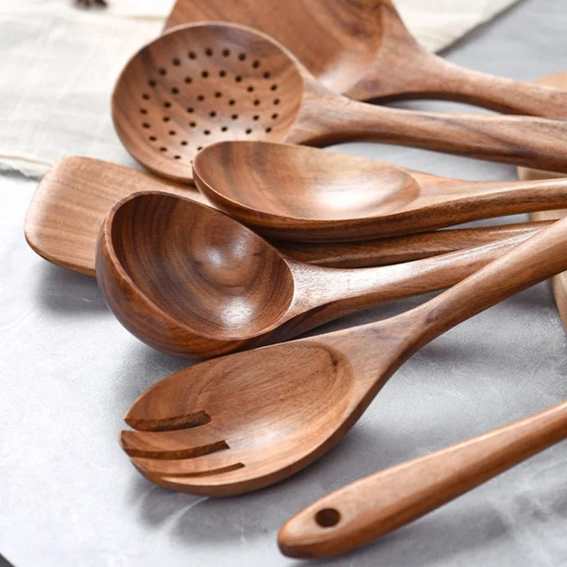 ChefEase™ - Set di utensili da cucina essenziali in legno da 9 pezzi