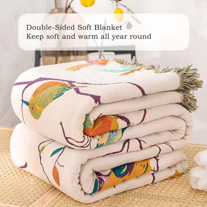 Coperta con Frange e Uccelli Fantasiosi