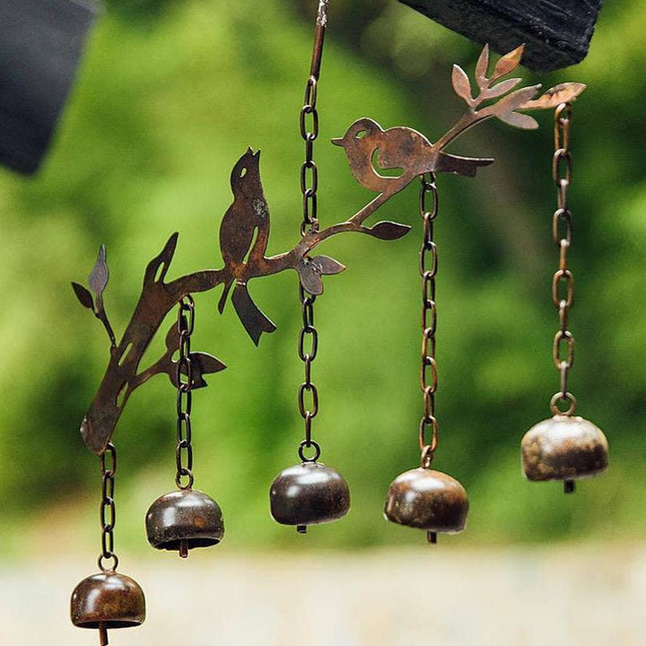 Mobile con motivo di uccello | Campanella fatta a mano in ferro | Decorazione per giardino, balcone e terrazza