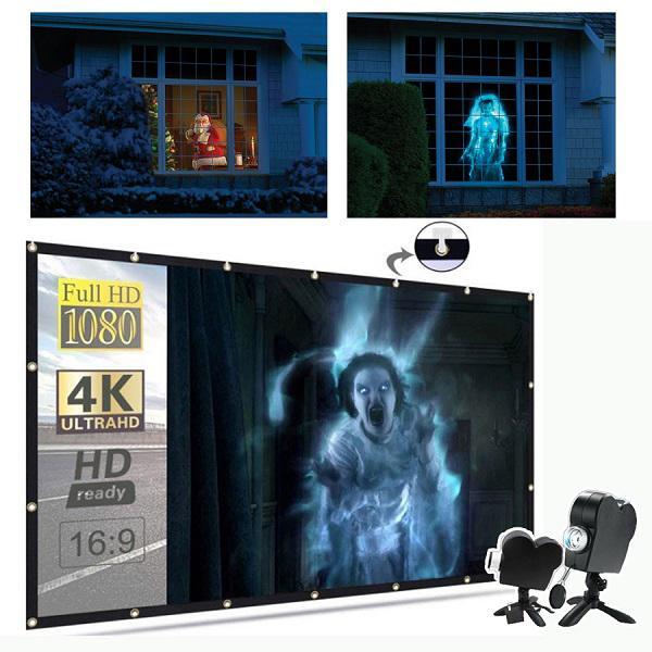 Proiettore di Halloween con schermo e treppiede | Proiezione LED olografica 3D | Resistente alle intemperie | Per Halloween e Natale