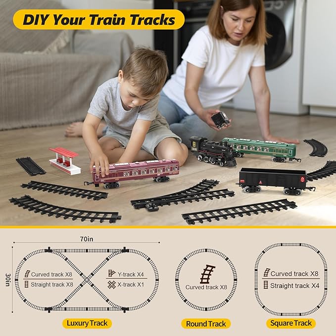 Gioco del Treno con Luci e Suoni - Giocattolo Interattivo di Locomotiva per Bambini a Batteria, Elettrico a Vapore