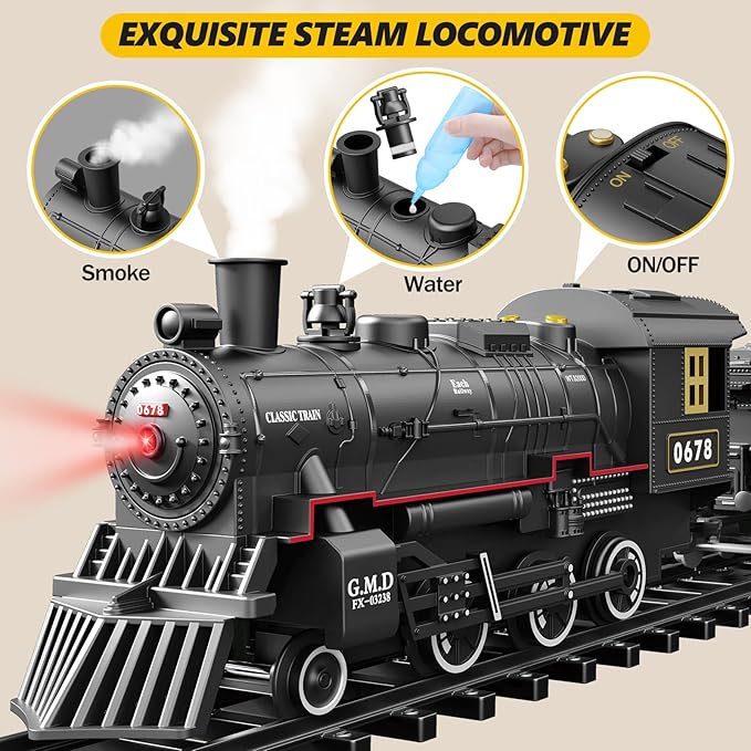 Gioco del Treno con Luci e Suoni - Giocattolo Interattivo di Locomotiva per Bambini a Batteria, Elettrico a Vapore