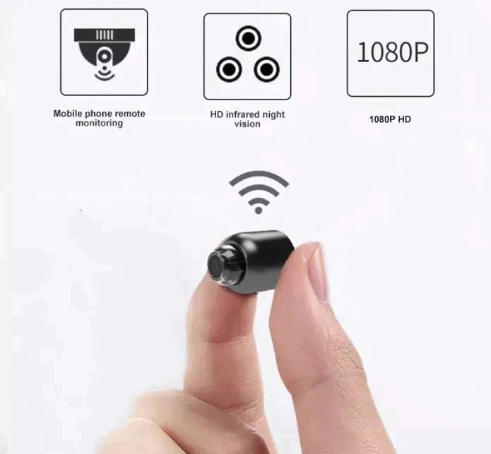 Pacchetto di 2 Mini Telecamere di Sicurezza WiFi | 1080P HD, Angolo Ampio di 140°, Visione Notturna, Rilevamento di Movimento (32GB SD Inclusa)