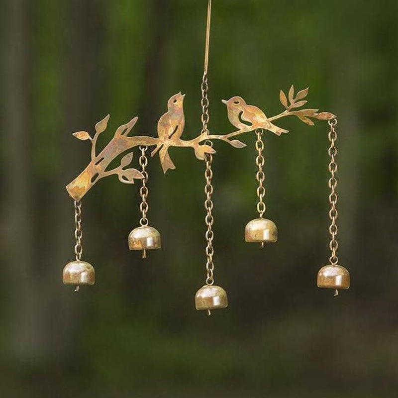 Mobile con motivo di uccello | Campanella fatta a mano in ferro | Decorazione per giardino, balcone e terrazza