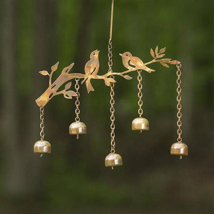 Mobile con motivo di uccello | Campanella fatta a mano in ferro | Decorazione per giardino, balcone e terrazza