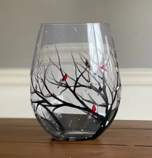 SeasonsGlass™ Bicchieri da Vino Dipinti a Mano | 4 Stagioni | Motivi Artistici di Alberi | Lavabili in Lavastoviglie