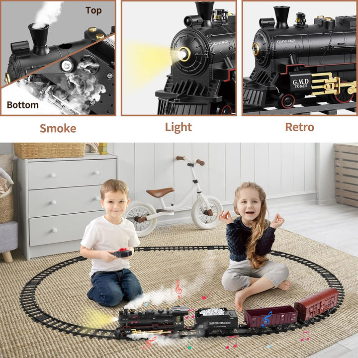 Gioco del Treno con Luci e Suoni - Giocattolo Interattivo di Locomotiva per Bambini a Batteria, Elettrico a Vapore