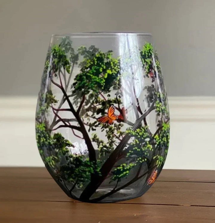 SeasonsGlass™ Bicchieri da Vino Dipinti a Mano | 4 Stagioni | Motivi Artistici di Alberi | Lavabili in Lavastoviglie