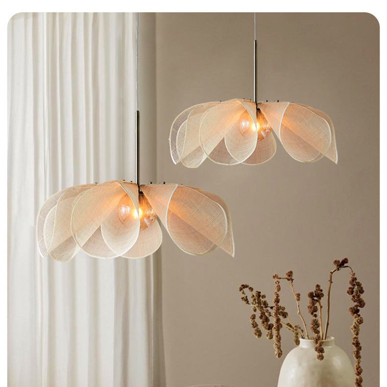 ZenBlossom: Lampada a sospensione in tessuto in stile Japandi floreale con attacco E27 – per sala da pranzo e area bar