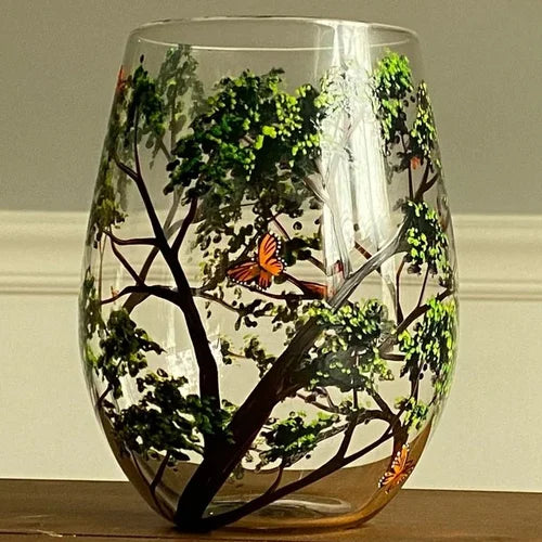 SeasonsGlass™ Bicchieri da Vino Dipinti a Mano | 4 Stagioni | Motivi Artistici di Alberi | Lavabili in Lavastoviglie