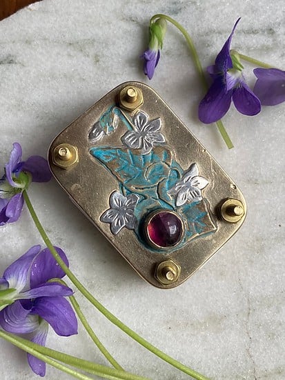 Micro-pressa per fiori | Fatto a mano in argento e ottone | Include 10 fogli di carta per erbario