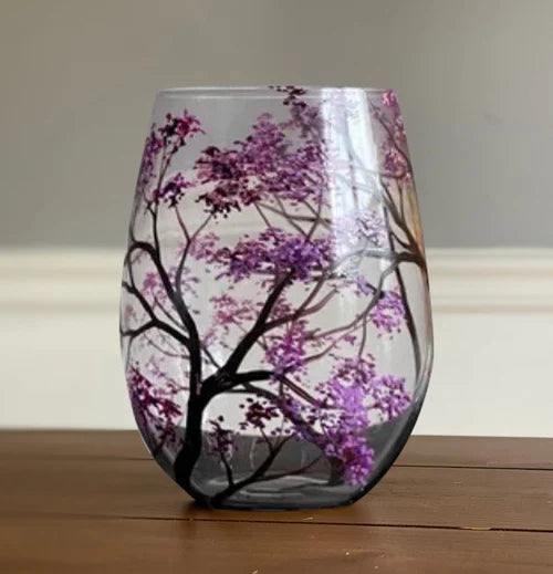 SeasonsGlass™ Bicchieri da Vino Dipinti a Mano | 4 Stagioni | Motivi Artistici di Alberi | Lavabili in Lavastoviglie
