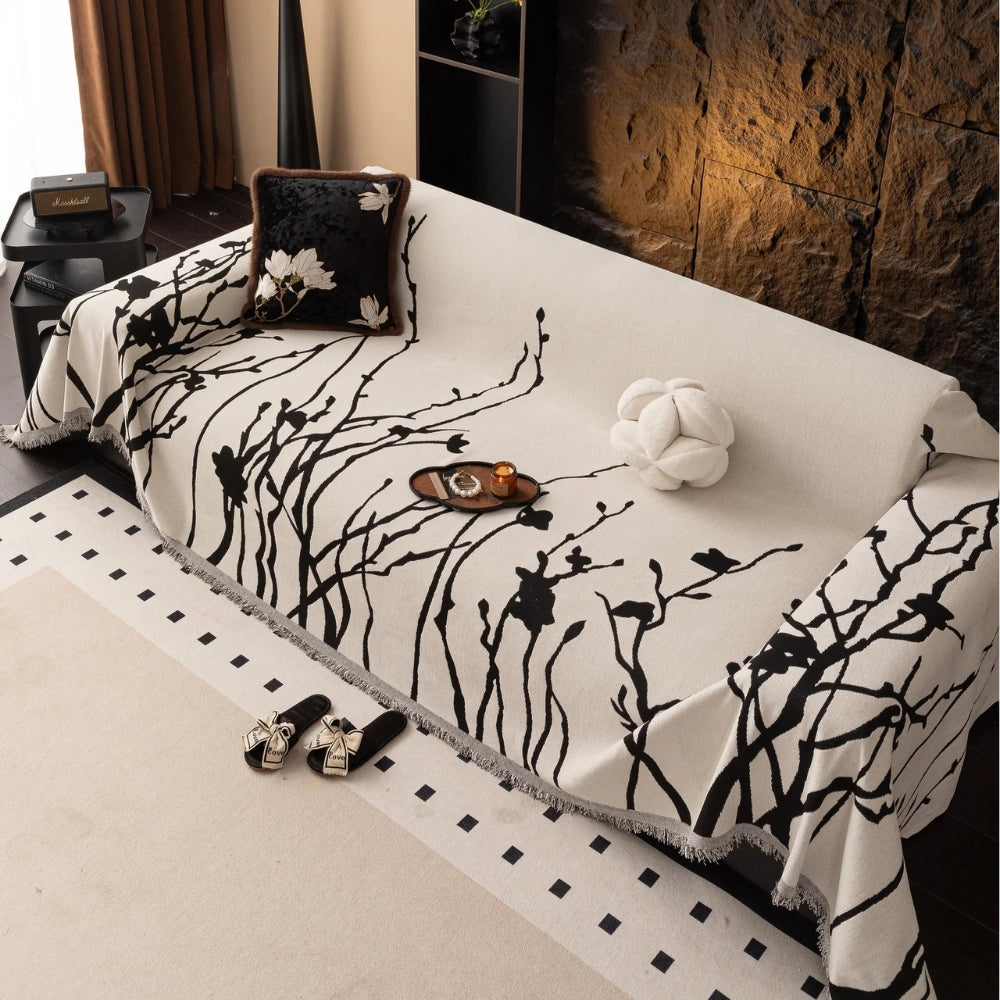 AbendZweig: Copertura per divano in design chenille con delicato motivo a rami e comfort accogliente – per divano e soggiorno