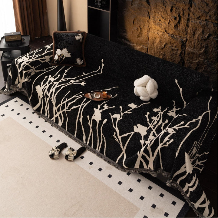 AbendZweig: Copertura per divano in design chenille con delicato motivo a rami e comfort accogliente – per divano e soggiorno