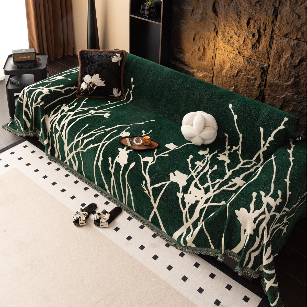 AbendZweig: Copertura per divano in design chenille con delicato motivo a rami e comfort accogliente – per divano e soggiorno