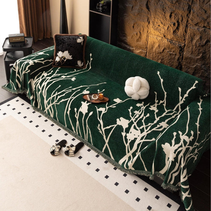AbendZweig: Copertura per divano in design chenille con delicato motivo a rami e comfort accogliente – per divano e soggiorno