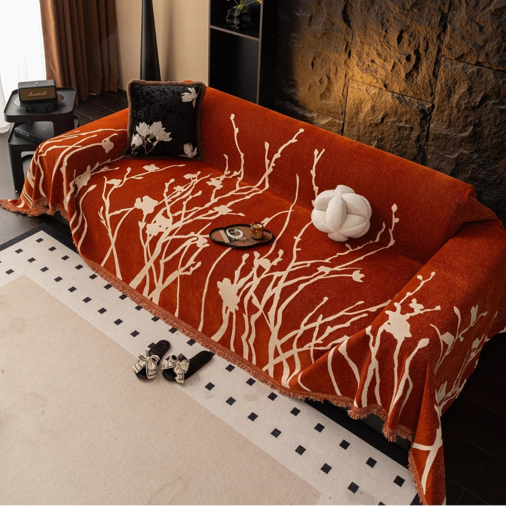 AbendZweig: Copertura per divano in design chenille con delicato motivo a rami e comfort accogliente – per divano e soggiorno