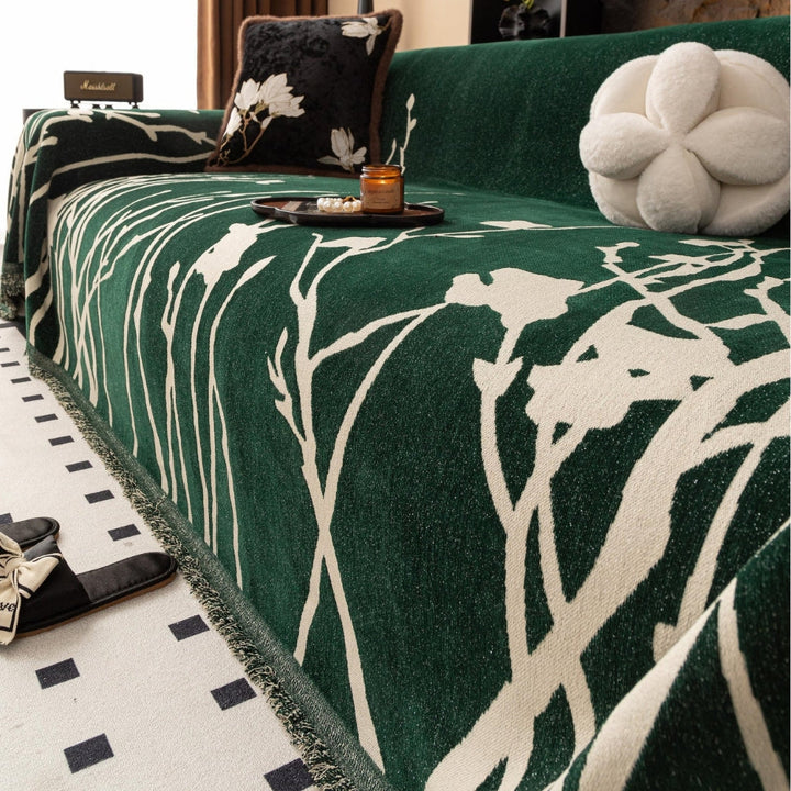 AbendZweig: Copertura per divano in design chenille con delicato motivo a rami e comfort accogliente – per divano e soggiorno