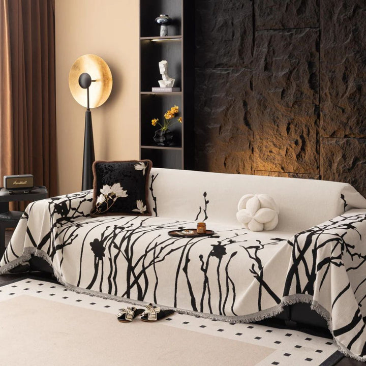 AbendZweig: Copertura per divano in design chenille con delicato motivo a rami e comfort accogliente – per divano e soggiorno