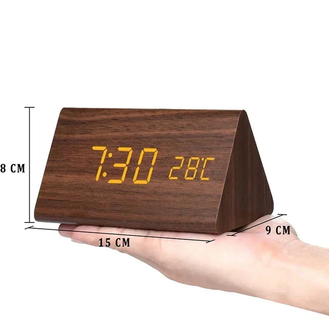 Orologio Sveglia Smart LED | Design Moderno in Legno con Controllo Vocale