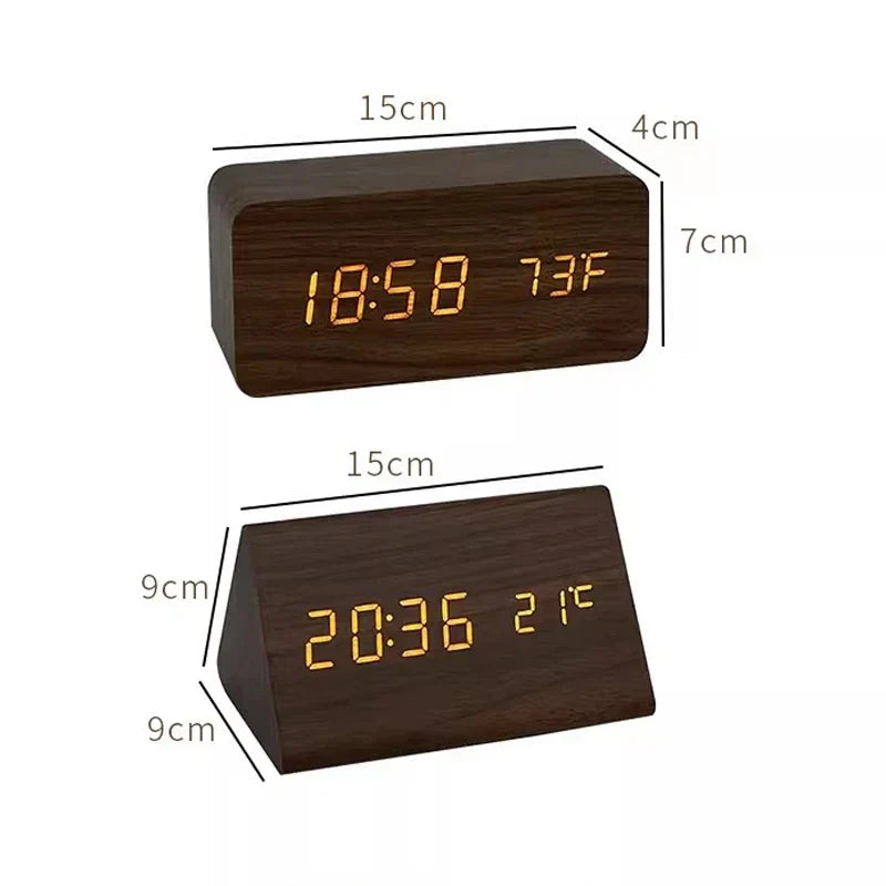 Orologio Sveglia Smart LED | Design Moderno in Legno con Controllo Vocale