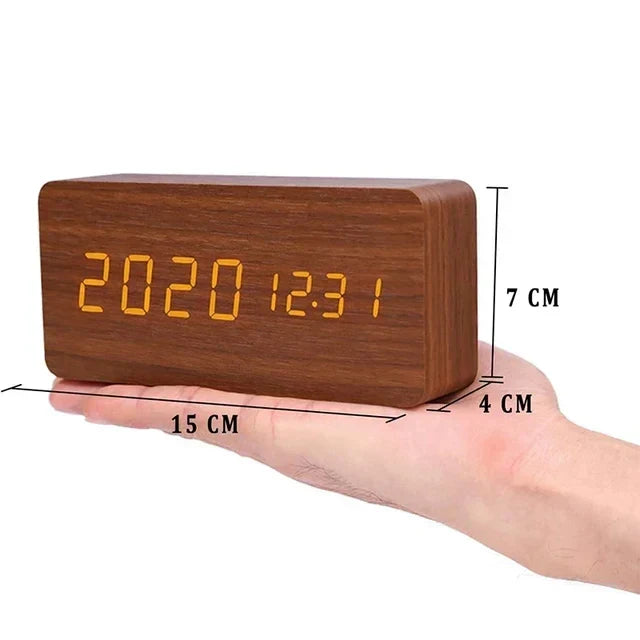 Orologio Sveglia Smart LED | Design Moderno in Legno con Controllo Vocale