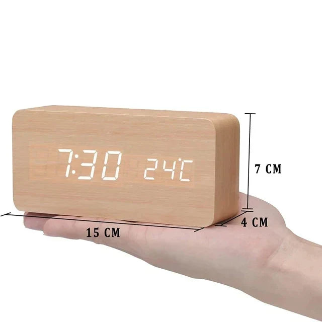 Orologio Sveglia Smart LED | Design Moderno in Legno con Controllo Vocale