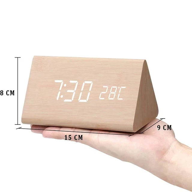 Orologio Sveglia Smart LED | Design Moderno in Legno con Controllo Vocale