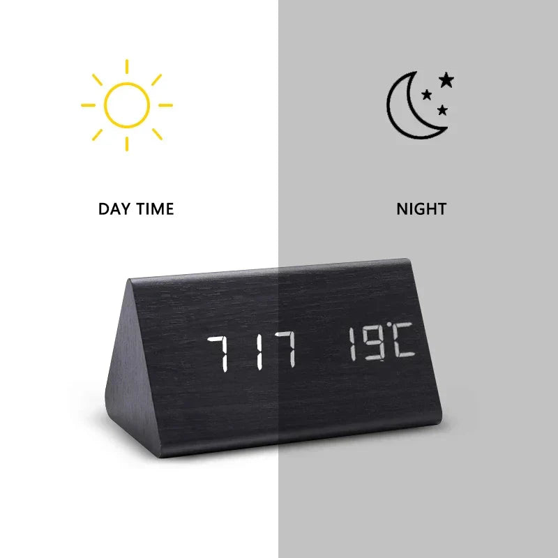 Orologio Sveglia Smart LED | Design Moderno in Legno con Controllo Vocale