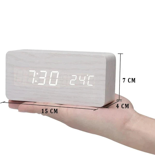Orologio Sveglia Smart LED | Design Moderno in Legno con Controllo Vocale