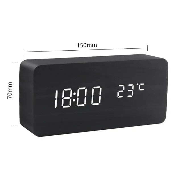 Orologio Sveglia Smart LED | Design Moderno in Legno con Controllo Vocale
