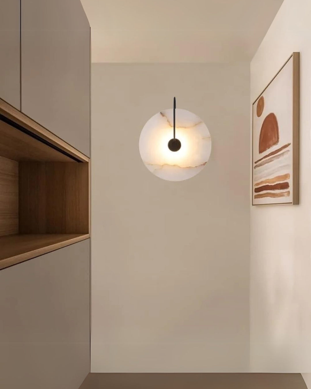 AlbaCiré: Moderno Applique LED in Alabastro dal design circolare – per camera da letto e soggiorno