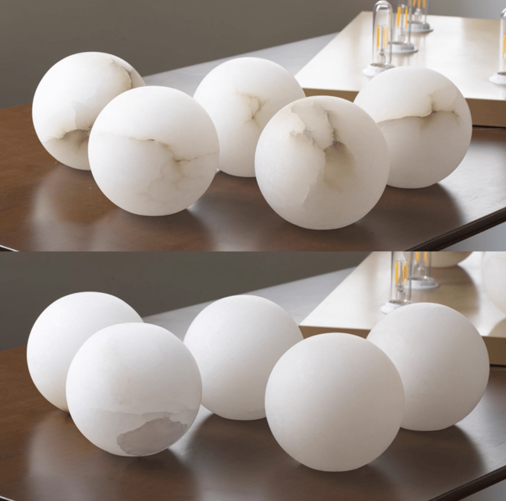AlbaGlobus: Applique rotonda LED 1-fiamma con sfera in vetro di alabastro e telaio in ferro – per corridoio e soggiorno