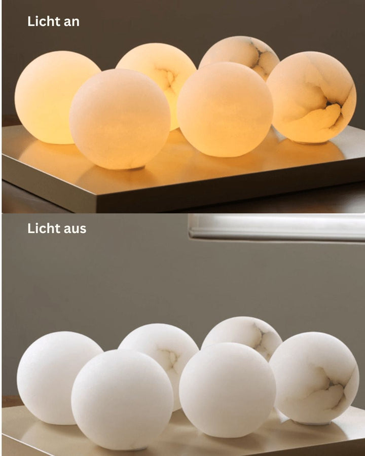AlbaGlobus: Applique rotonda LED 1-fiamma con sfera in vetro di alabastro e telaio in ferro – per corridoio e soggiorno